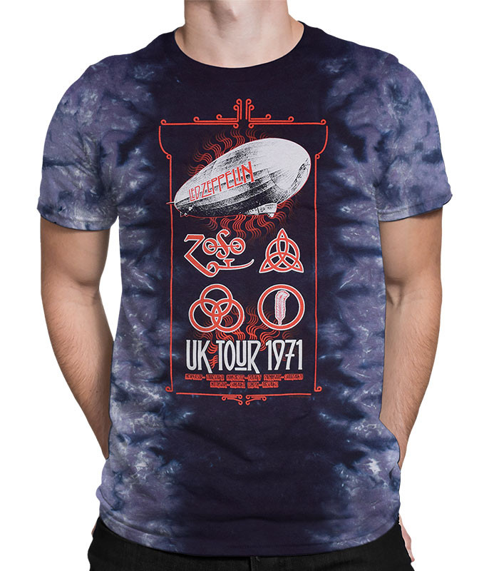 Led Zeppelin Uk Tour 1971 Tie-Dye T-Shirt Tee Liquid Blue