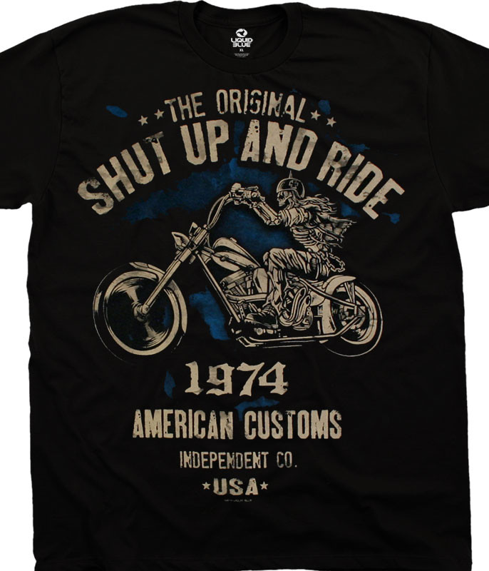 Biker The Original Black T-Shirt Tee Liquid Blue