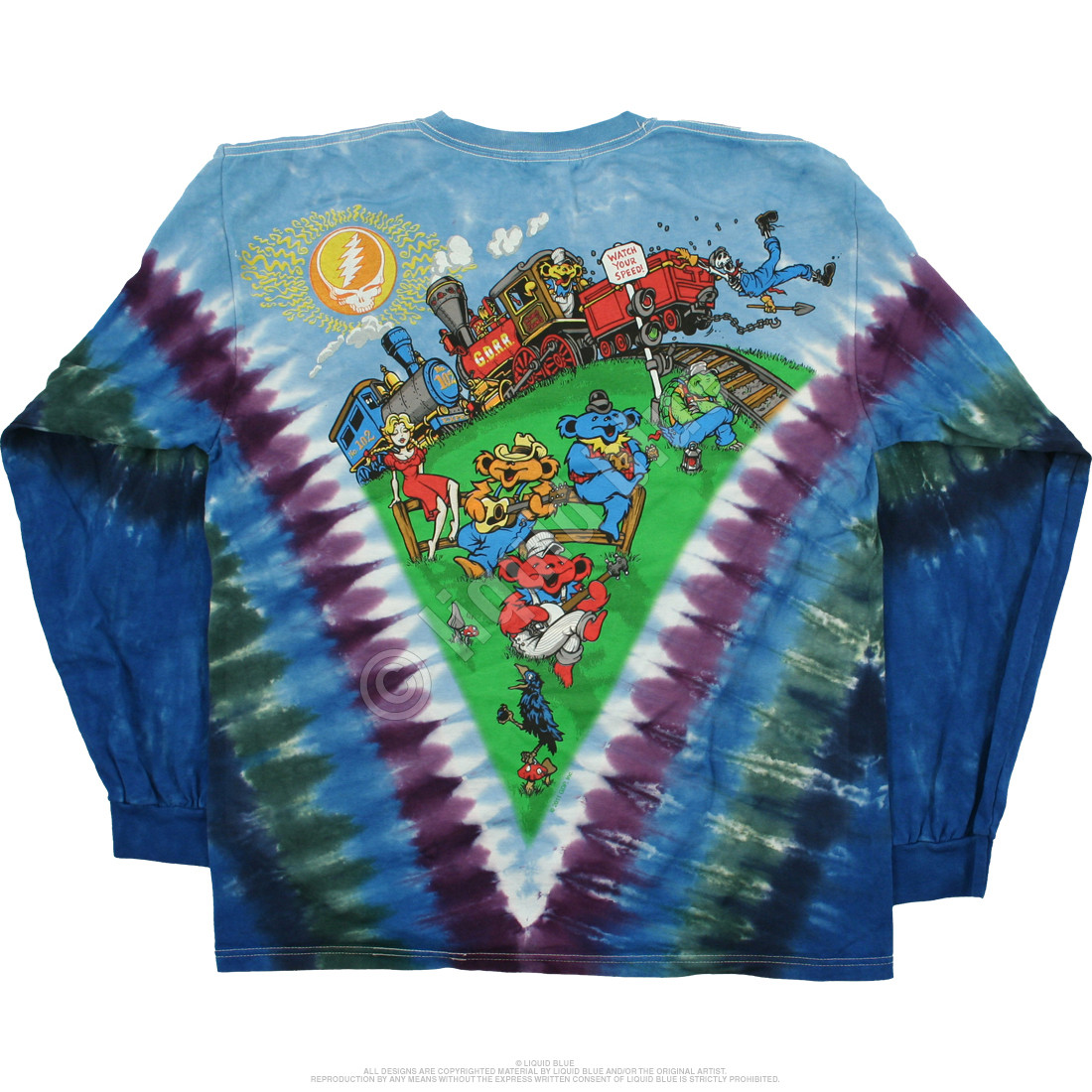 Grateful Dead Casey Jones Tie-Dye Long Sleeve T-Shirt Tee Liquid Blue