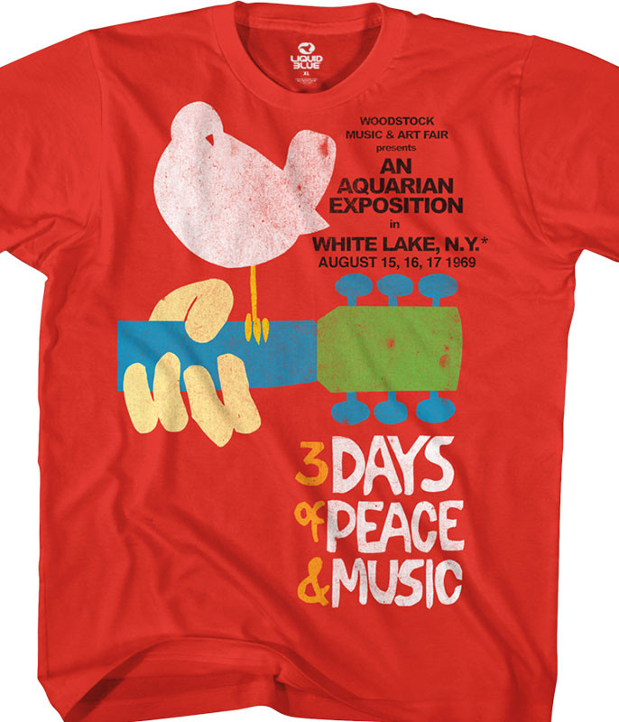 Woodstock 3 Days Red T-Shirt Tee Liquid Blue