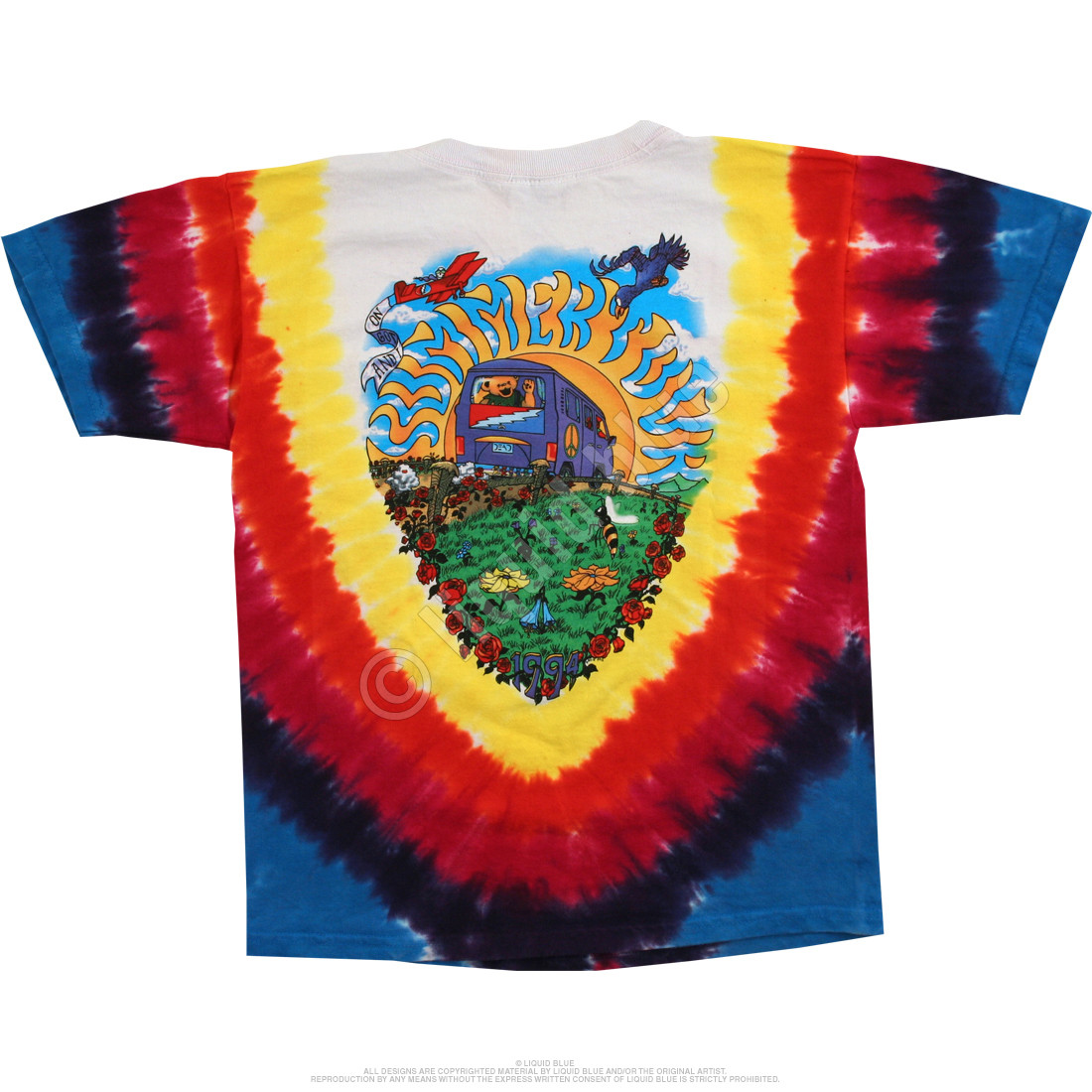 Grateful Dead Summer Tour Bus Youth Tie-Dye T-Shirt Tee Liquid Blue