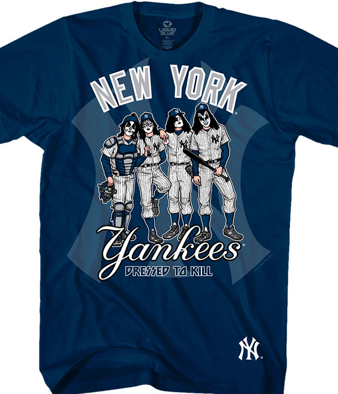MLB New York Yankees KISS Dressed to Kill Navy T-Shirt Tee Liquid Blue