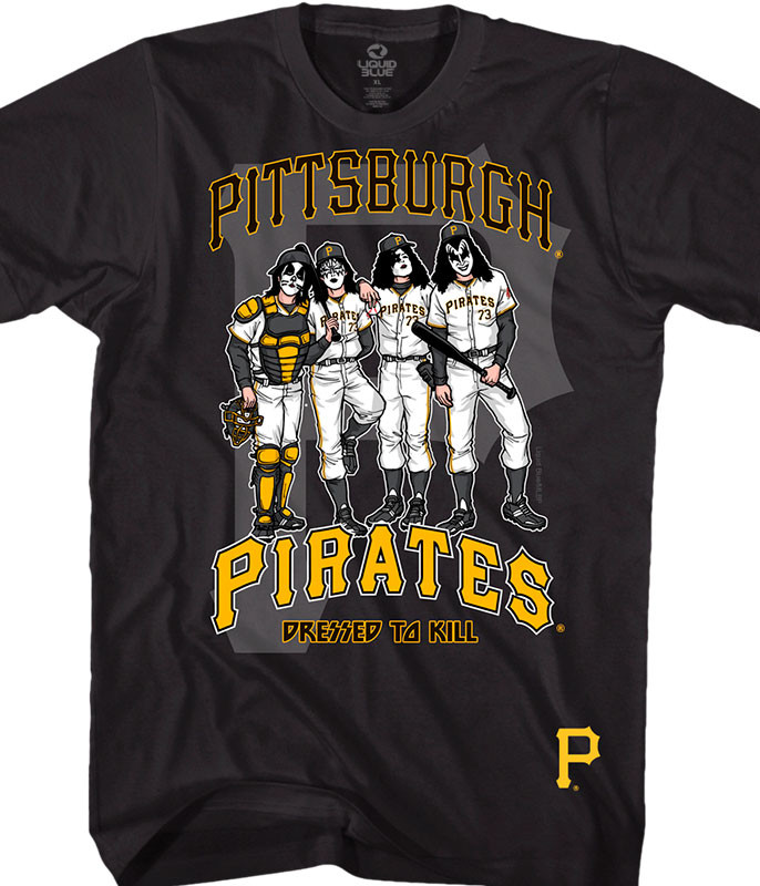 MLB Pittsburgh Pirates KISS Dressed to Kill Black T-Shirt Tee Liquid Blue