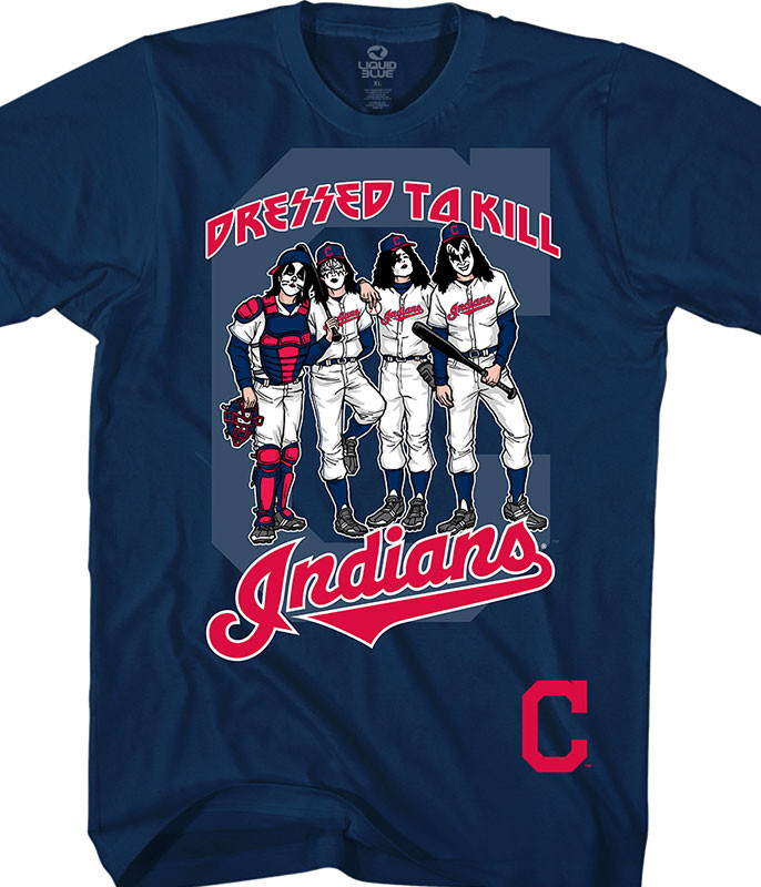 MLB Cleveland Indians KISS Dressed to Kill Navy T-Shirt Tee Liquid Blue