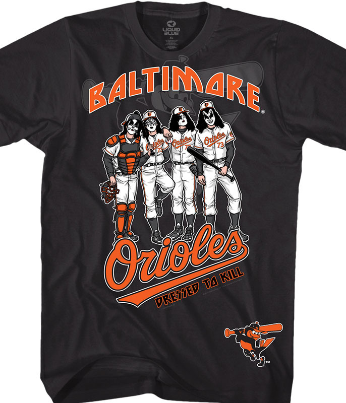 MLB Baltimore Orioles KISS Dressed to Kill Black T-Shirt Tee Liquid Blue