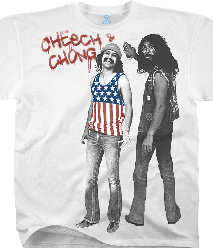 Cheech and Chong American Stoners White Athletic T-Shirt Tee Liquid Blue