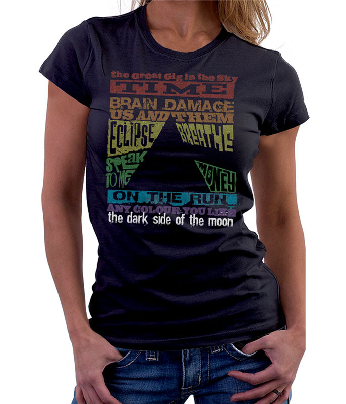 Pink Floyd Dark Side Tracks Black Womens Long Length T-Shirt Tee Liquid Blue