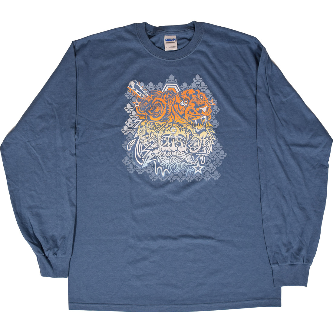 Jerry Garcia Tigers Blue Long Sleeve T-Shirt Tee Liquid Blue.