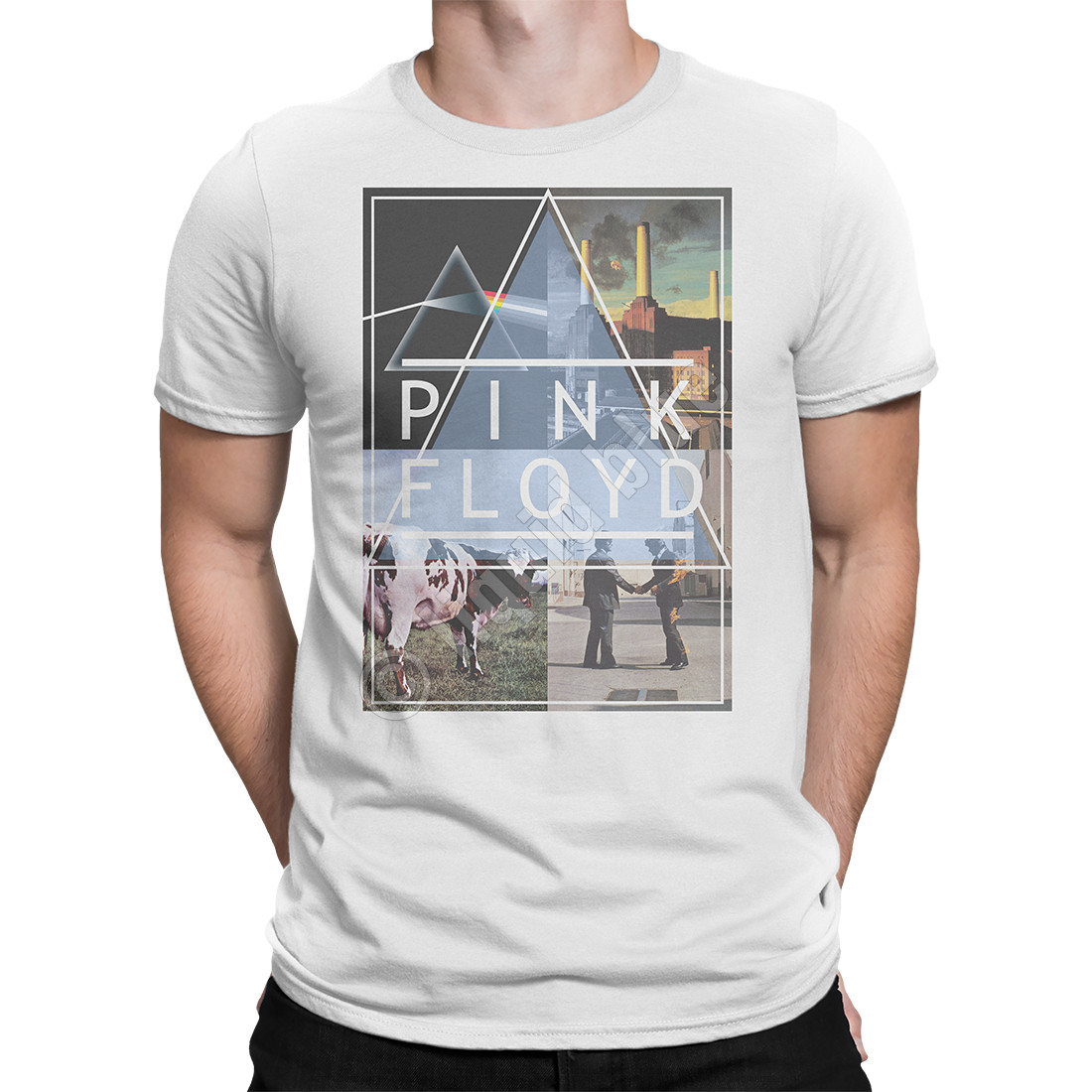 Pink Floyd Classics White Athletic T-Shirt Tee Liquid Blue