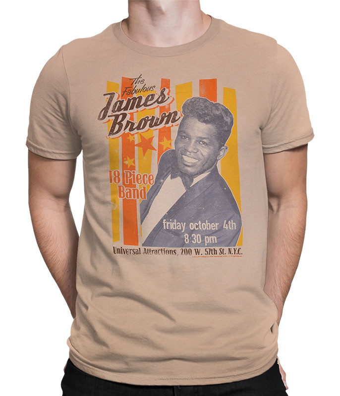 James Brown Fabulous James Brown Tan Athletic T-Shirt Tee Liquid Blue