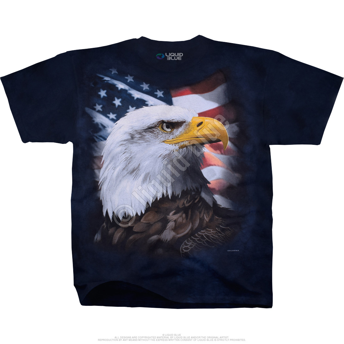 Americana American Bald Eagle Tie-Dye T-Shirt Tee Liquid Blue
