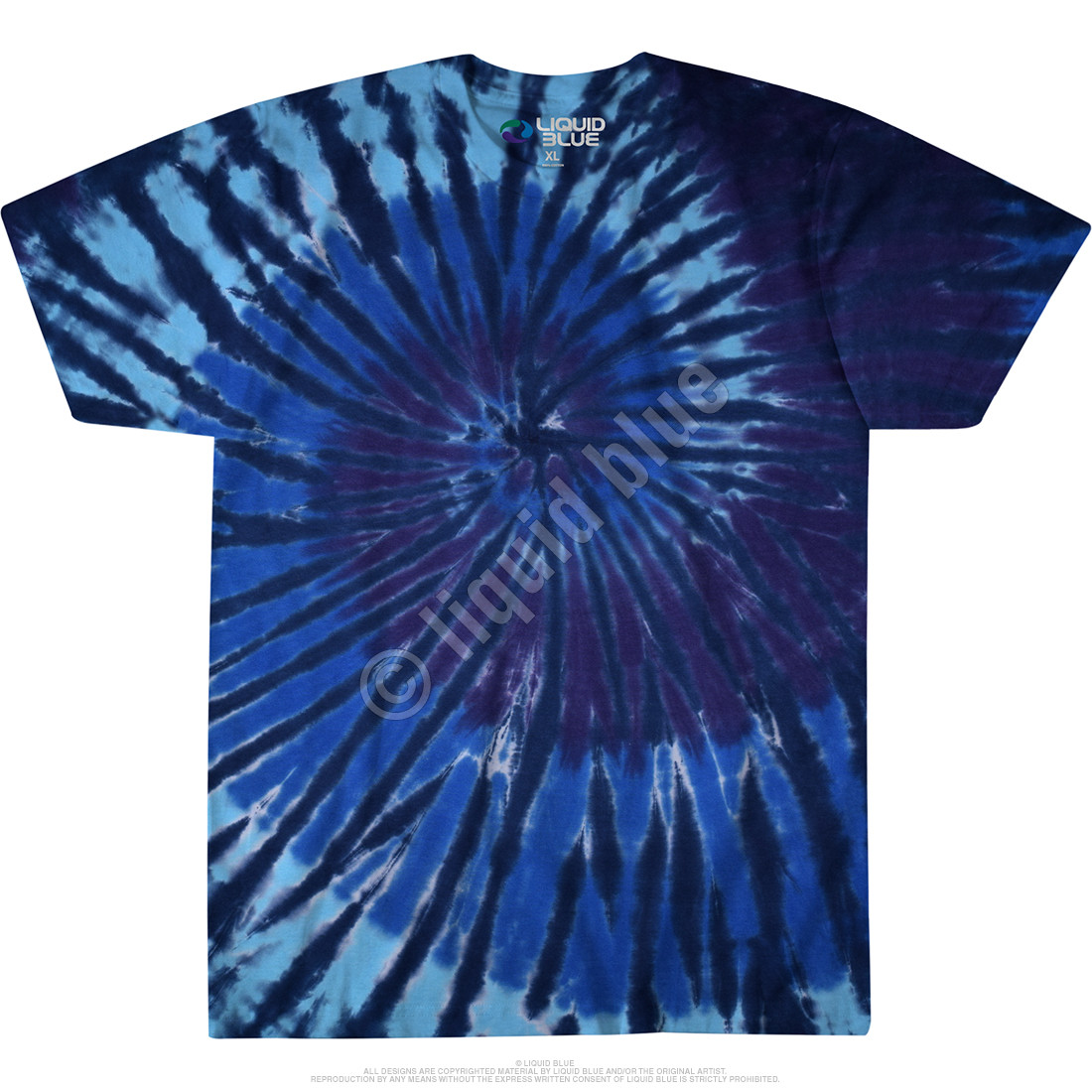 Blue Spiral Streak Unprinted Tie-Dye T-Shirt Tee Liquid Blue