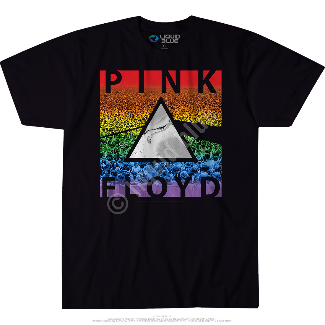 Pink Floyd Rainbow Prism Black T-Shirt Tee Liquid Blue