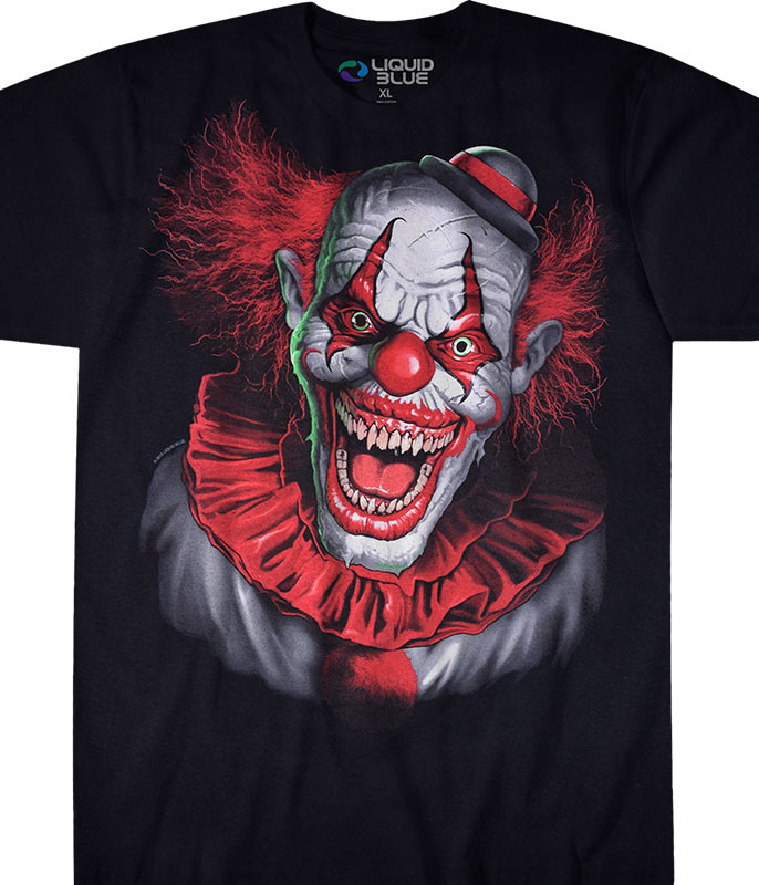 Dark Fantasy Scary Clown Black T-Shirt Tee Liquid Blue