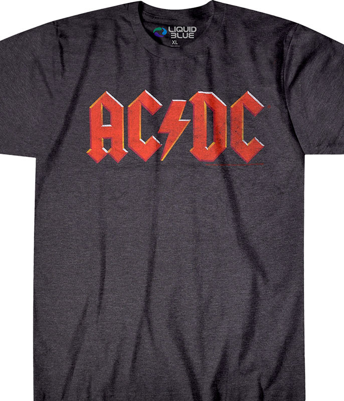 AC/DC Vintage Logo Dark Heather Poly-Cotton T-Shirt Tee Liquid Blue