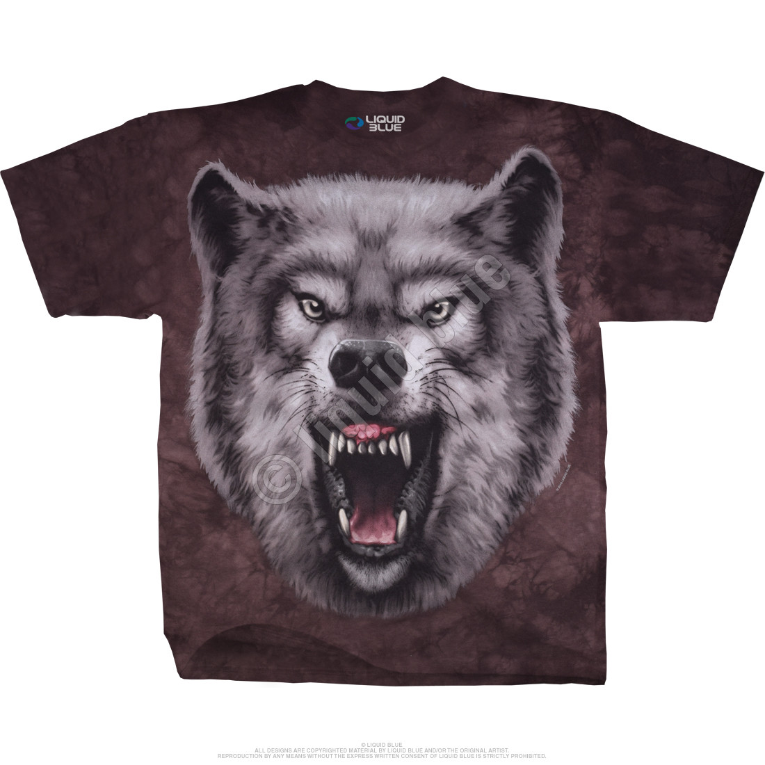 American Wildlife Roaring Wolf Tie-Dye T-Shirt Tee Liquid Blue