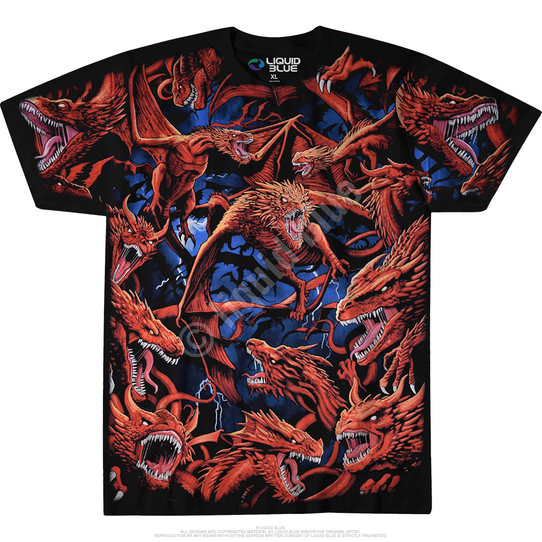 Dark Fantasy Dragon Storm Black T Shirt Tee Liquid Blue