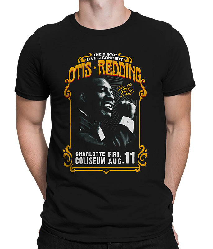 Otis Redding Charlotte Coliseum Black Athletic T-Shirt Tee Liquid Blue