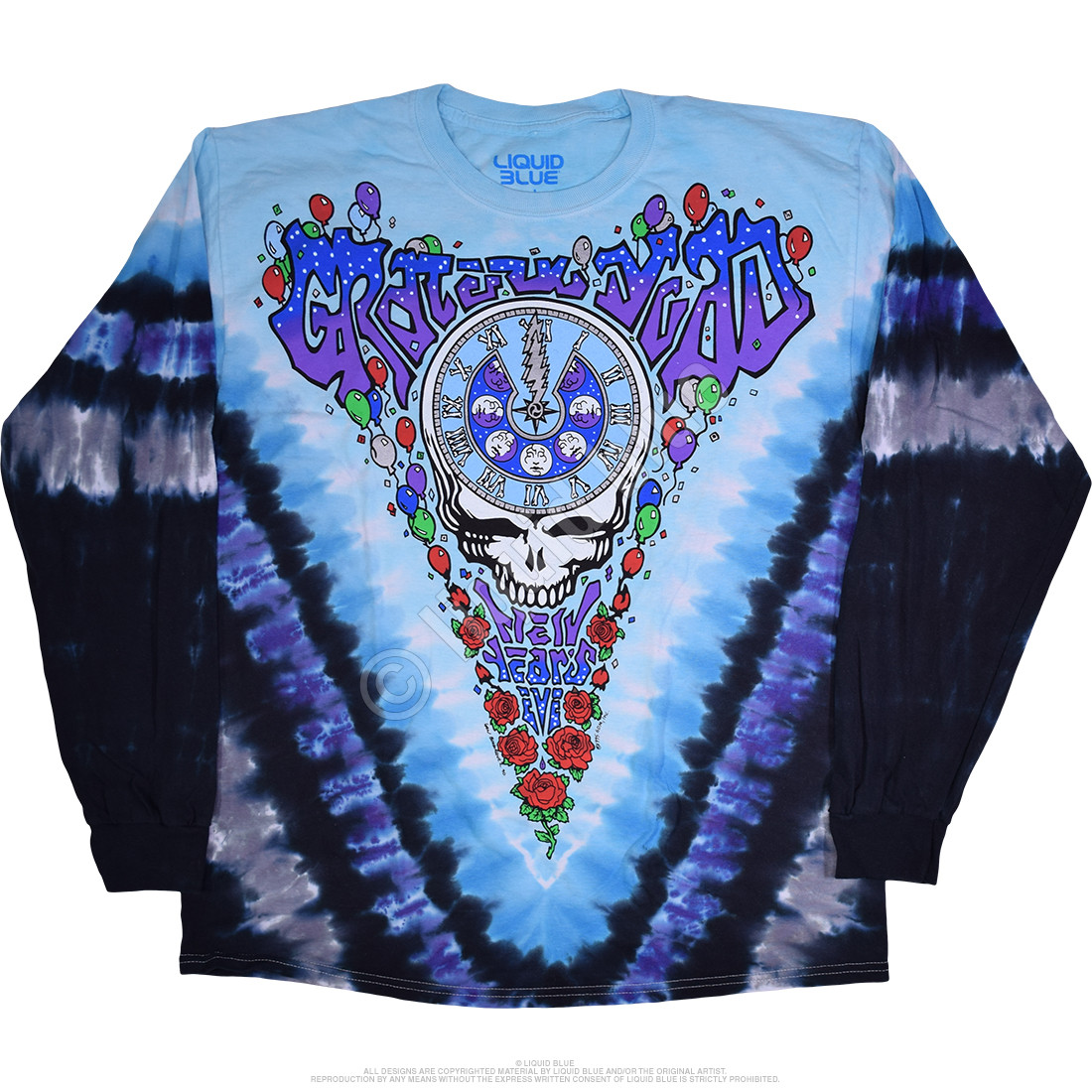 Grateful Dead Midnight Hour Tie-Dye Long Sleeve T-Shirt Tee Liquid Blue