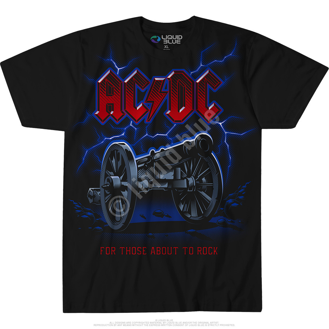 AC/DC Cannon Lightning Black T-Shirt Tee Liquid Blue