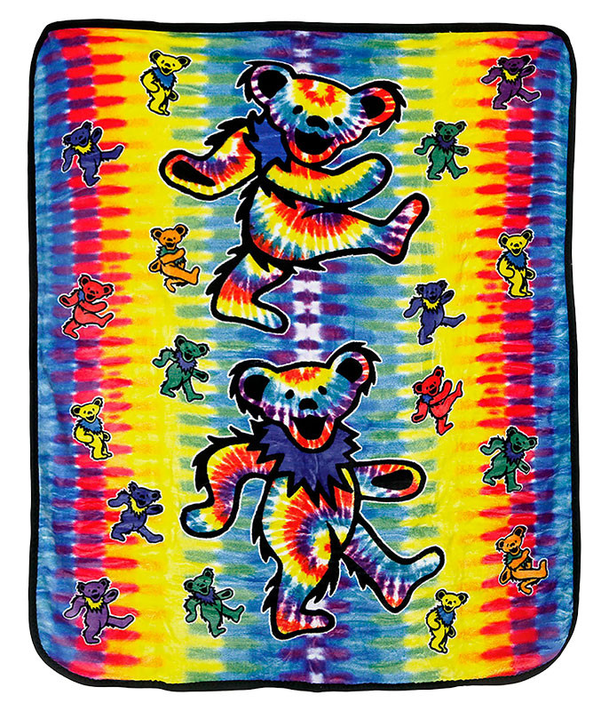 Grateful Dead GD Dancing Bear Tie-Dye Fleece Blanket