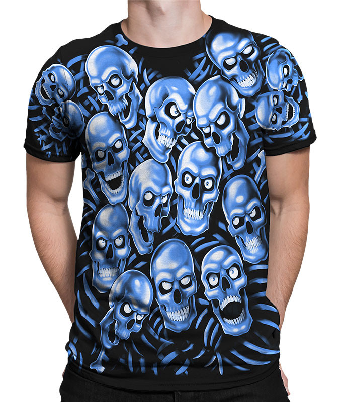 Skull Pile Blue Black T-Shirt Tee Liquid Blue Juicy J Travis Scott