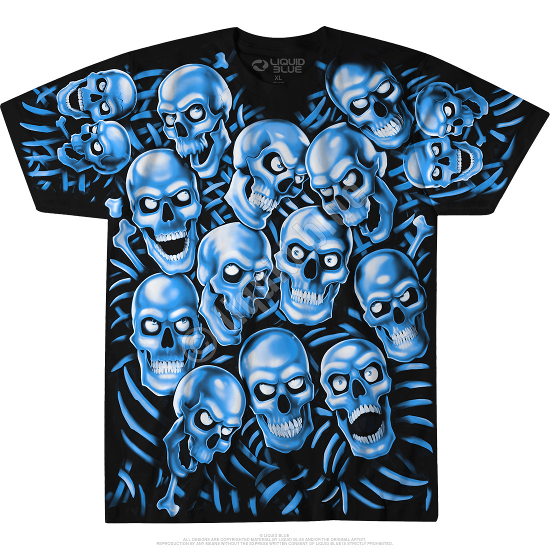liquid blue skull pile hoodie