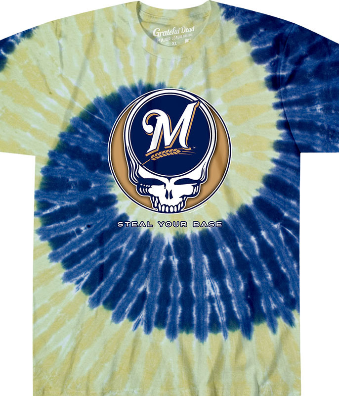 MLB Milwaukee Brewers GD Steal Your Base Tie-Dye T-Shirt Tee Liquid Blue