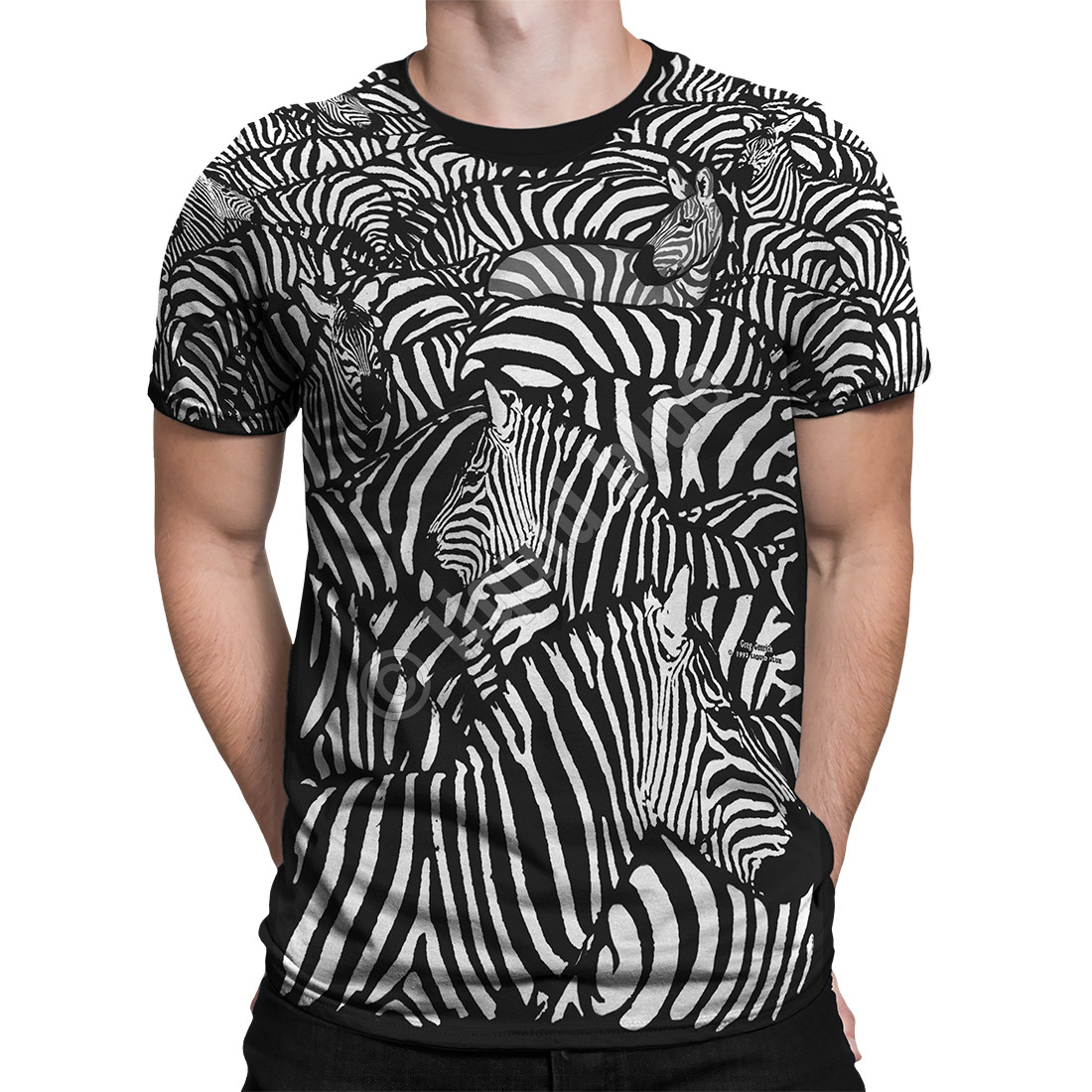 Exotic Wildlife White Zebra Black TShirt Tee Liquid Blue