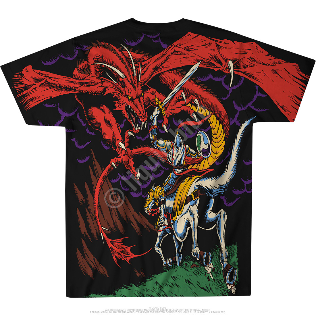 Dark Fantasy Dragon Black TShirt Tee Liquid Blue