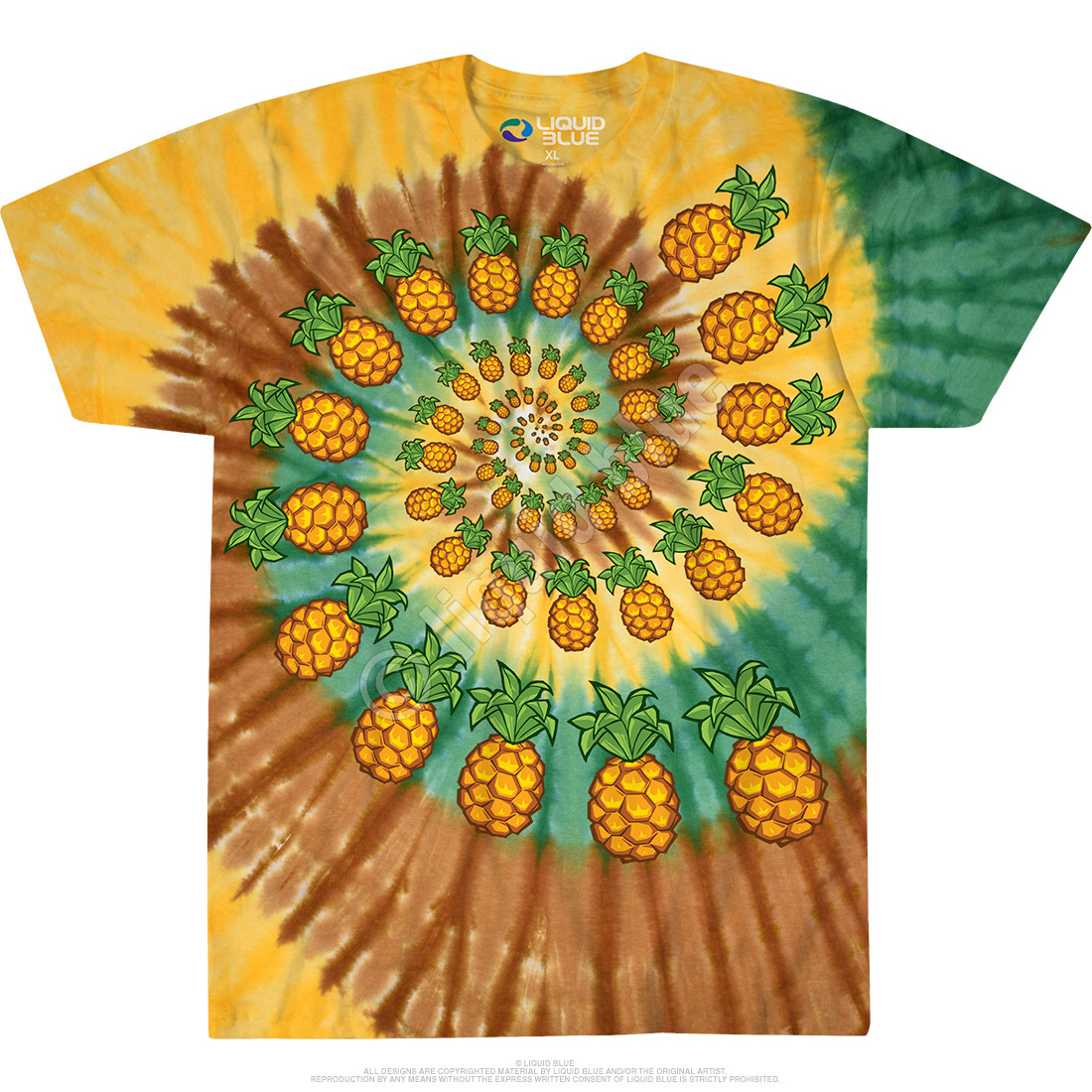 Food Pineapple Spiral Tie-Dye T-Shirt Tee Liquid Blue