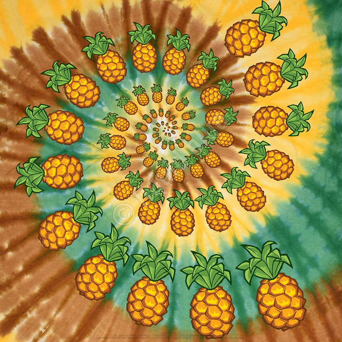 Food Pineapple Spiral Tie-Dye T-Shirt Tee Liquid Blue