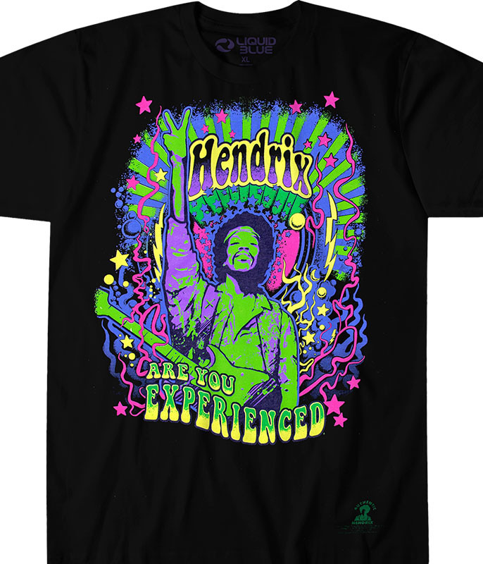Jimi Hendrix Are You Experienced Black Athletic T-Shirt Tee Liquid Blue