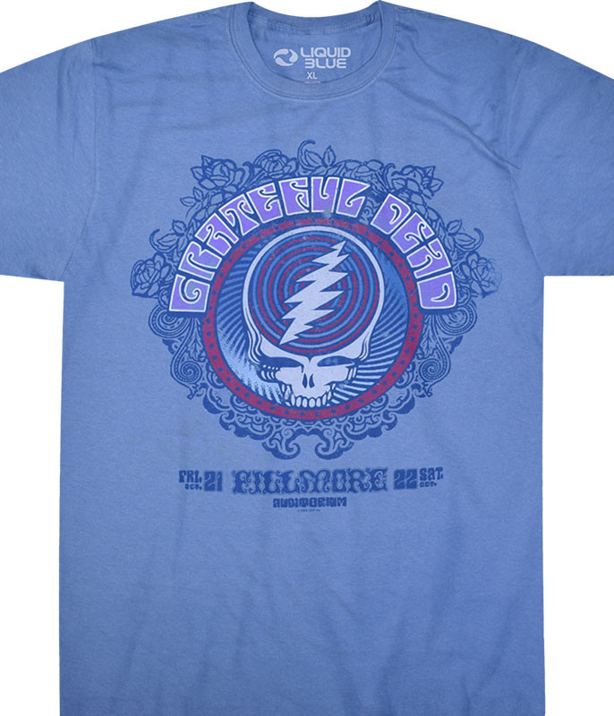 Grateful Dead Fillmore Blue Athletic T-Shirt Tee Liquid Blue