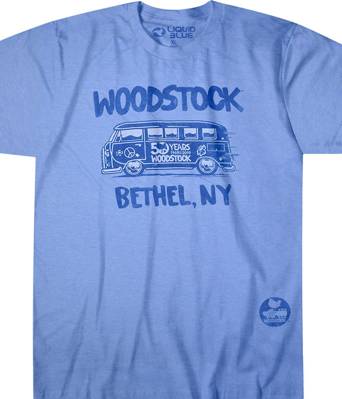 Woodstock Bethel Bus Blue Poly-Cotton T-Shirt Tee Liquid Blue