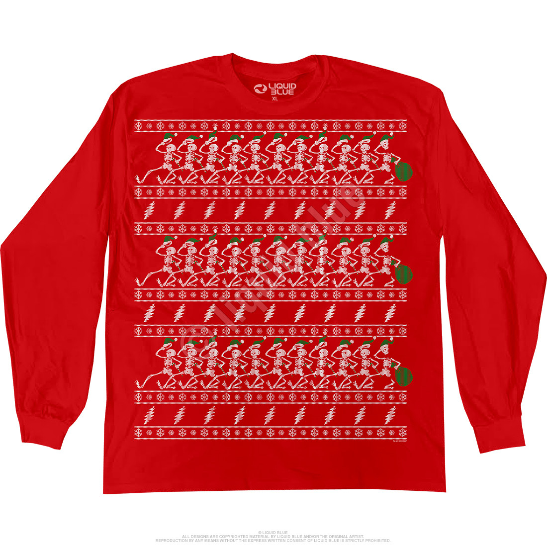 Grateful Dead Dancin Skeletons Xmas Sweater Red Long Sleeve T Shirt Tee Liquid Blue