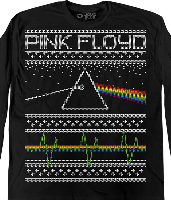Pink Floyd Dark Side Xmas Sweater Black Long Sleeve T-Shirt Tee Liquid Blue