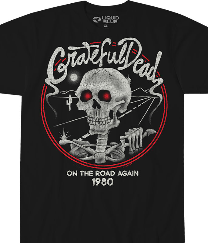 Grateful Dead On The Road Again Black T-Shirt Tee Liquid Blue