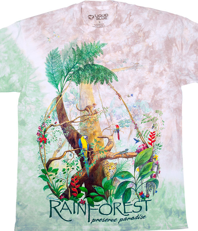 Exotic Wildlife Rainforest Tie-Dye T-Shirt Tee Liquid Blue