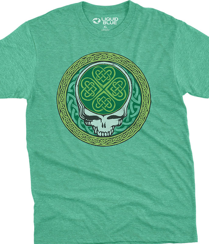 Grateful Dead Celtic Shamrock SYF Poly Cotton Heather Green T-Shirt Tee Liquid Blue
