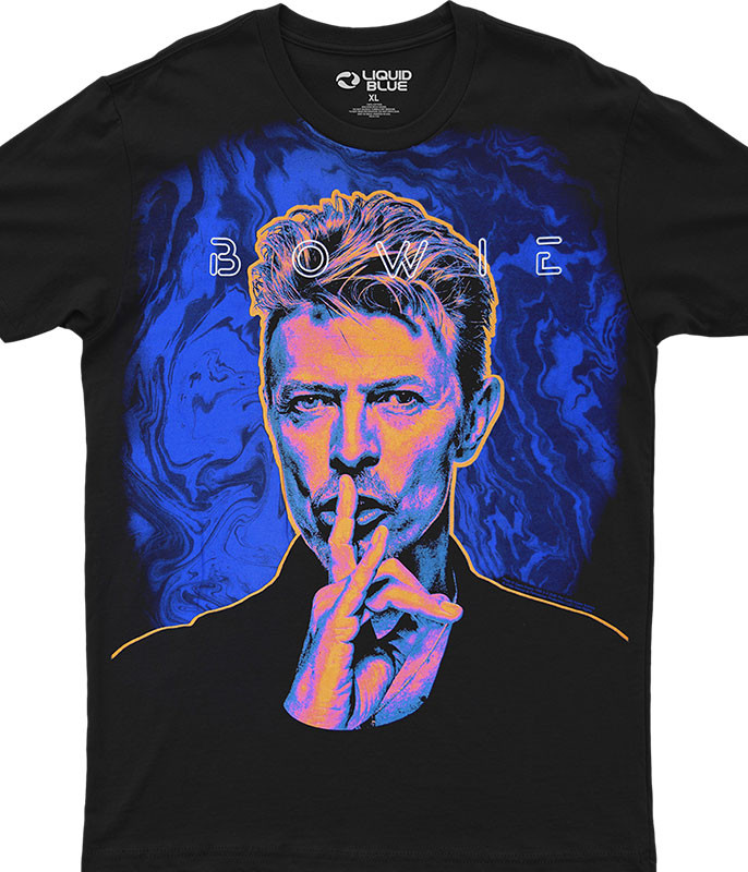 SHHH! Bowie Black Athletic T-Shirt Tee Liquid Blue