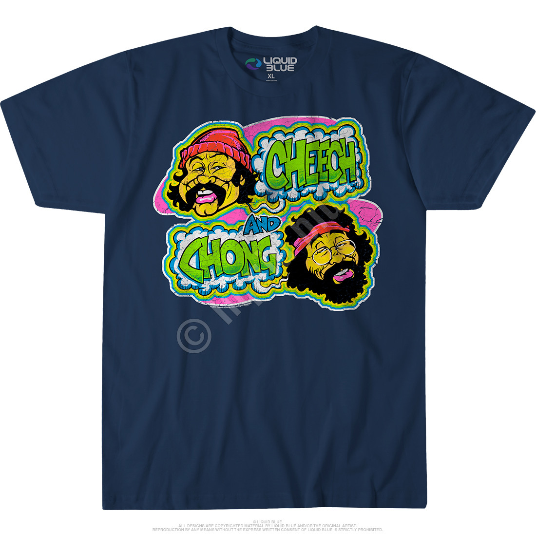 Cheech and Chong Cheech and Chong Transfer Navy T-Shirt Tee Liquid Blue