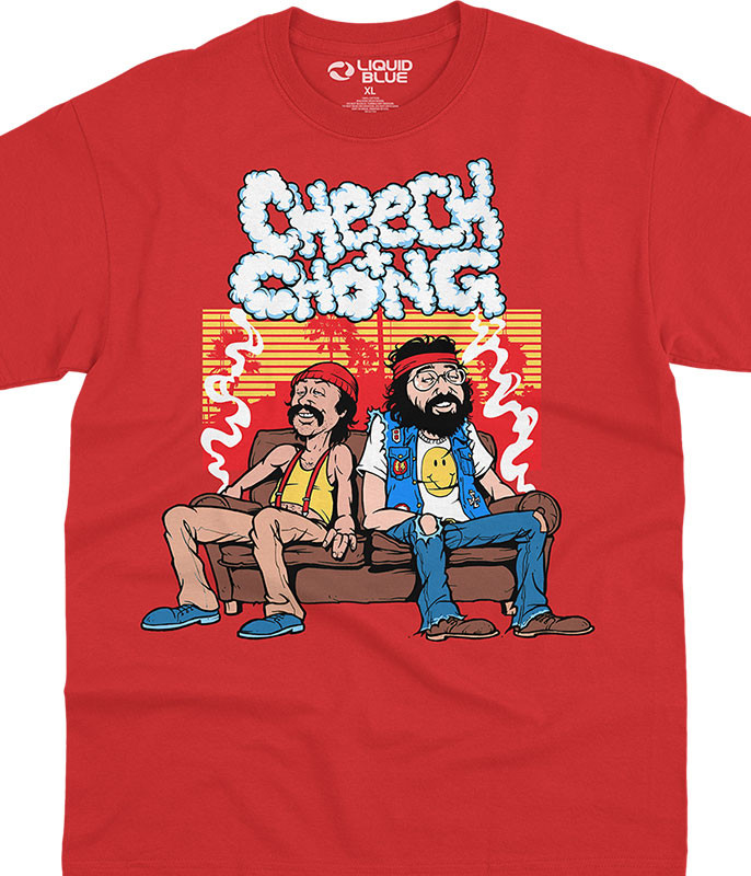 Cheech and Chong Couch Locked Red T-Shirt Tee Liquid Blue