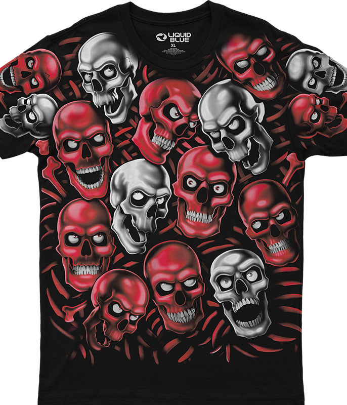 Skulls Skull Pile Red Grey Black Athletic T-Shirt Tee Liquid Blue