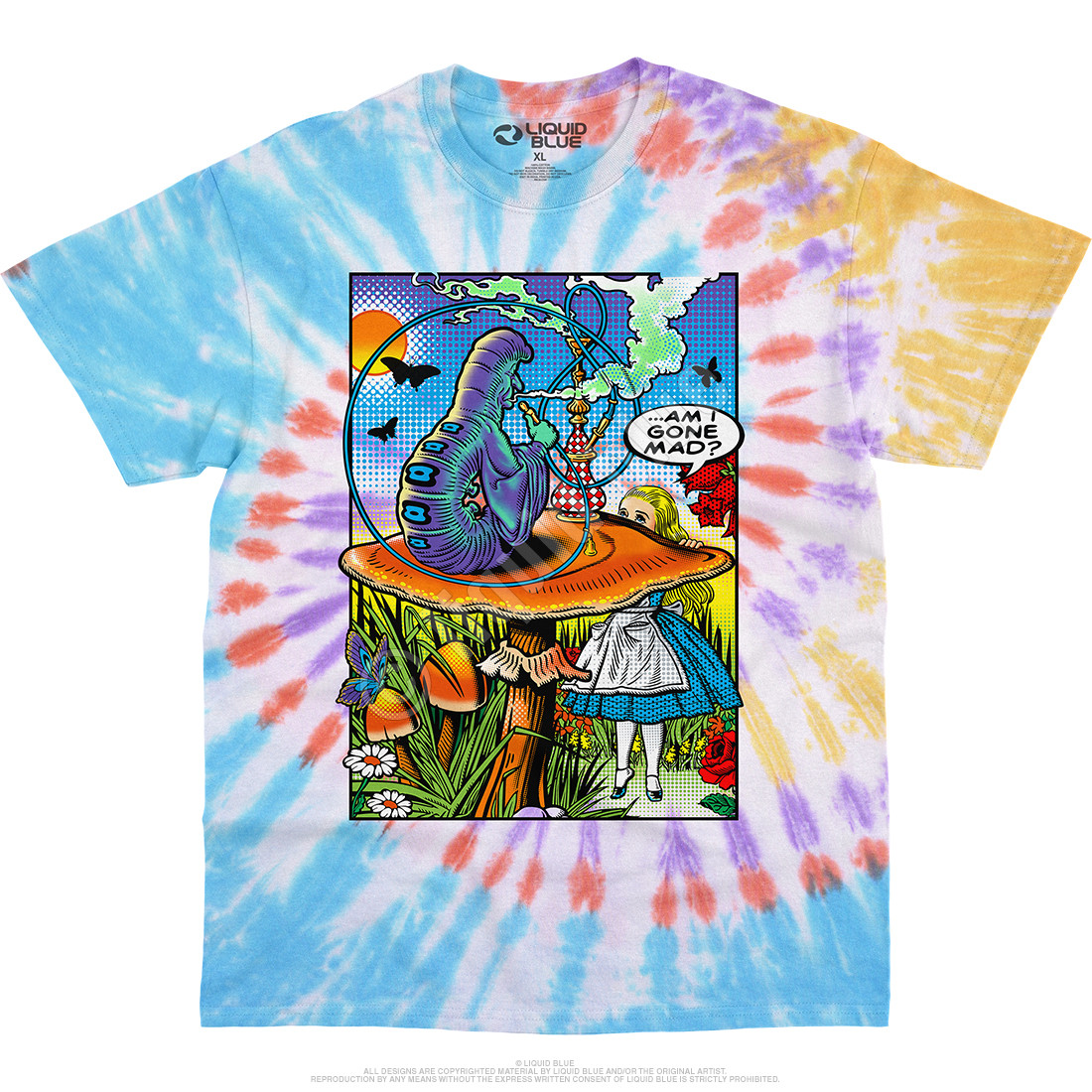 Light Fantasy Alice Pop Art Tie-Dye T-Shirt Tee Liquid Blue