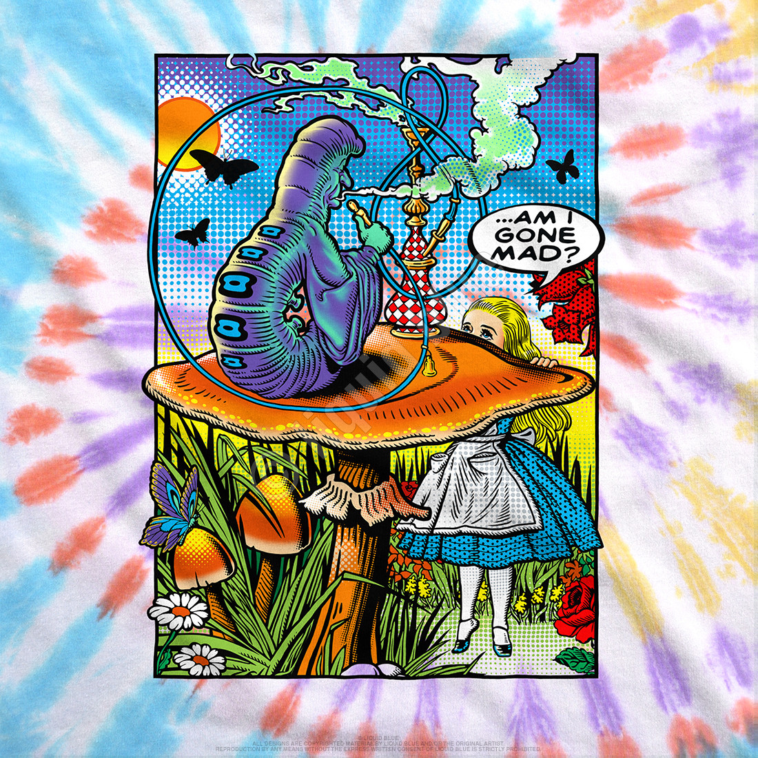 Light Fantasy Alice Pop Art Tie Dye T Shirt Tee Liquid Blue Light Fantasy Alice Pop Art Tie Dye T Shirt Tee Liquid Blue