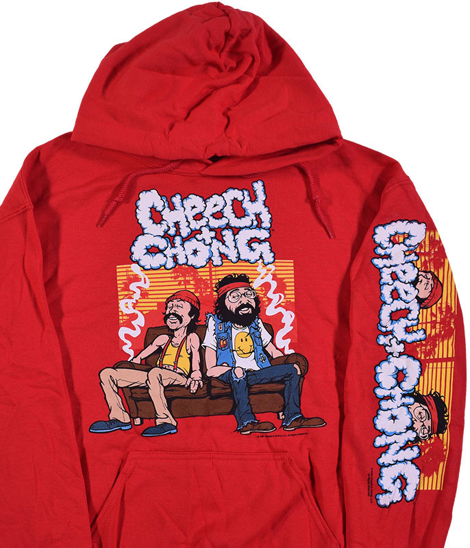 Cheech and Chong Couch Locked Red Sleeve Printed Hoodie Liquid Blue