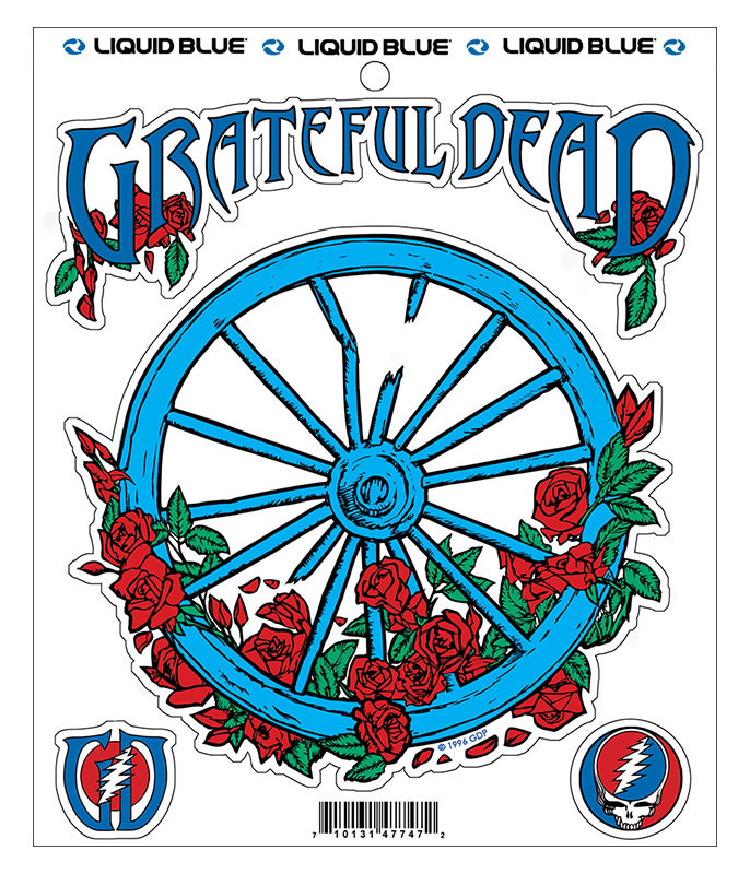 Grateful Dead Wheel And Roses Mini Sticker Liquid Blue