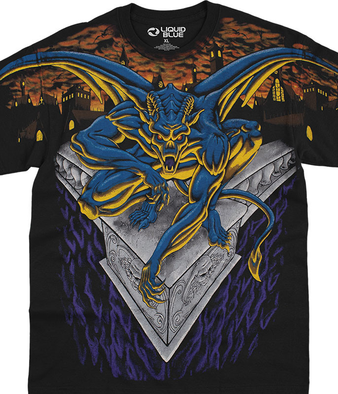 Dark Fantasy Gargoyle Black T-Shirt Tee Liquid Blue