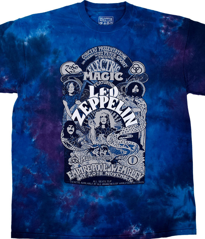 Led Zeppelin Wembley 71 Tie-Dye T-Shirt Tee Liquid Blue